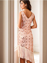 ANGEL FASHIONS 1920s Vintage Sequined Beaded Fringed Hem Flapper Party Dress